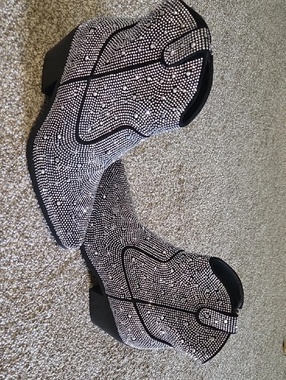 Embellished Black and Silver Western Ankle Boots